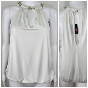 G by Guess Bellissa Halter TOP Women Size S White High Neck Chain Necklace NWT